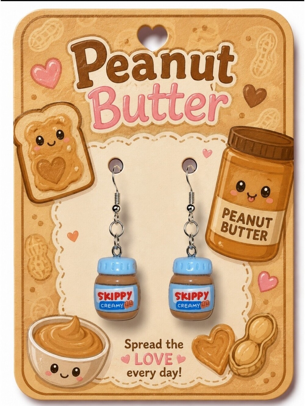 Mini Skippy Peanut Butter Jar Foodie Novelty Dangle Drop Hypoallergenic Earrings